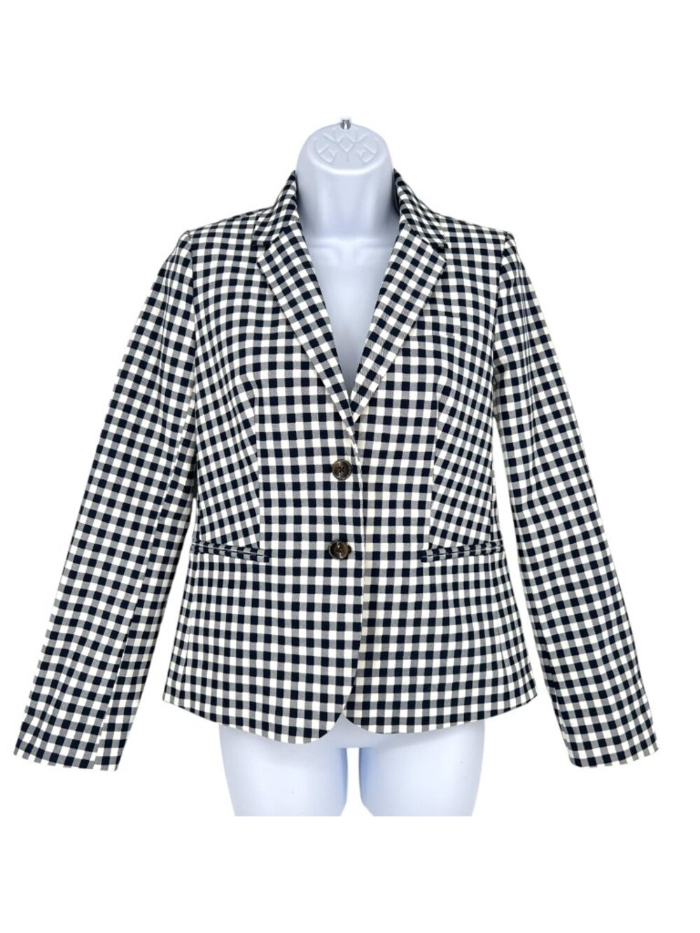 J. Crew Gingham Preppy Office Blazer Suit Jacket Navy Blue White Size XS NWOT